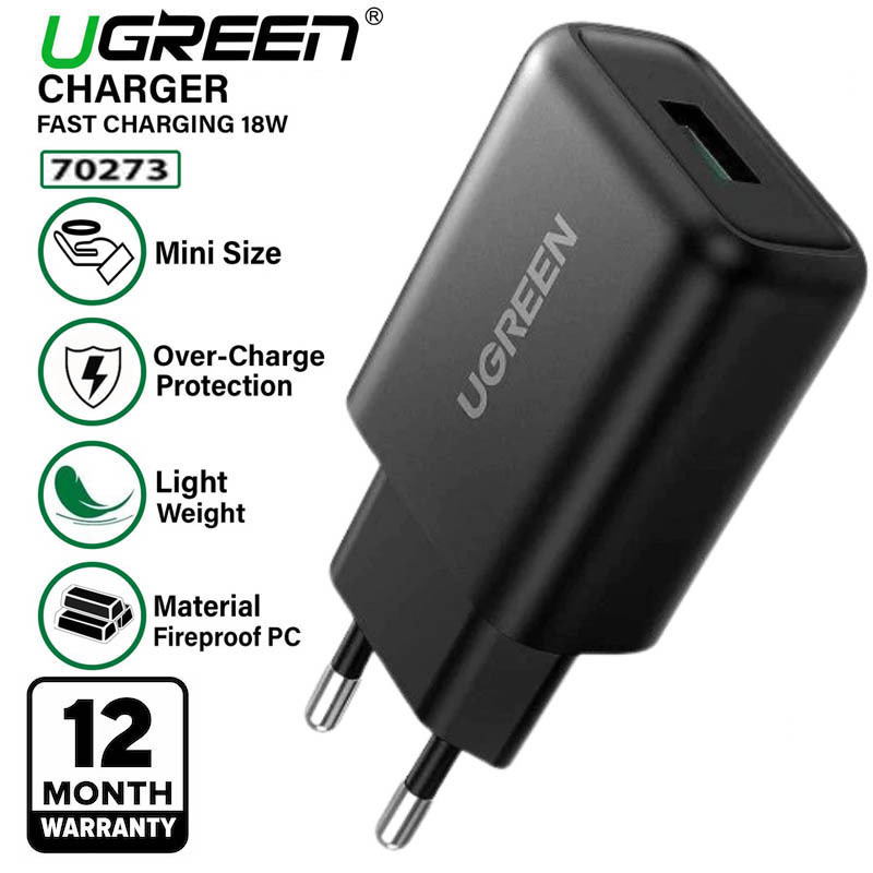 Ugreen 70273 USB Fast Charger 18w - Fast Charging Quick Charge Original QC 3.0 Cas Casan Apple iPhon