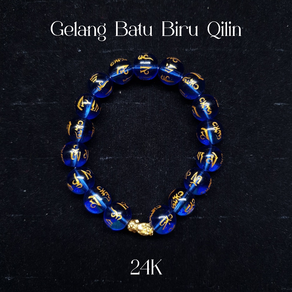 Gelang EMAS QILIN 24k  - Charm Qilin 24k - MANIK BIRU/MERAH - EMAS ASLI