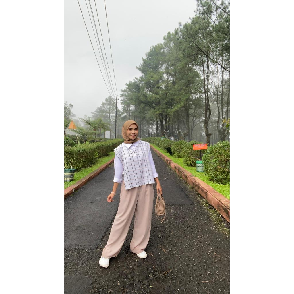 Vest Flanel Tali Samping Wanita / Korean Style Rompi Kotak Premium