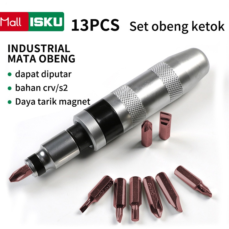 ISKU Obeng ketok set 13pcs Obeng Set Putar set S2 Drill bit bahan non-karat Impact screwdriver set B