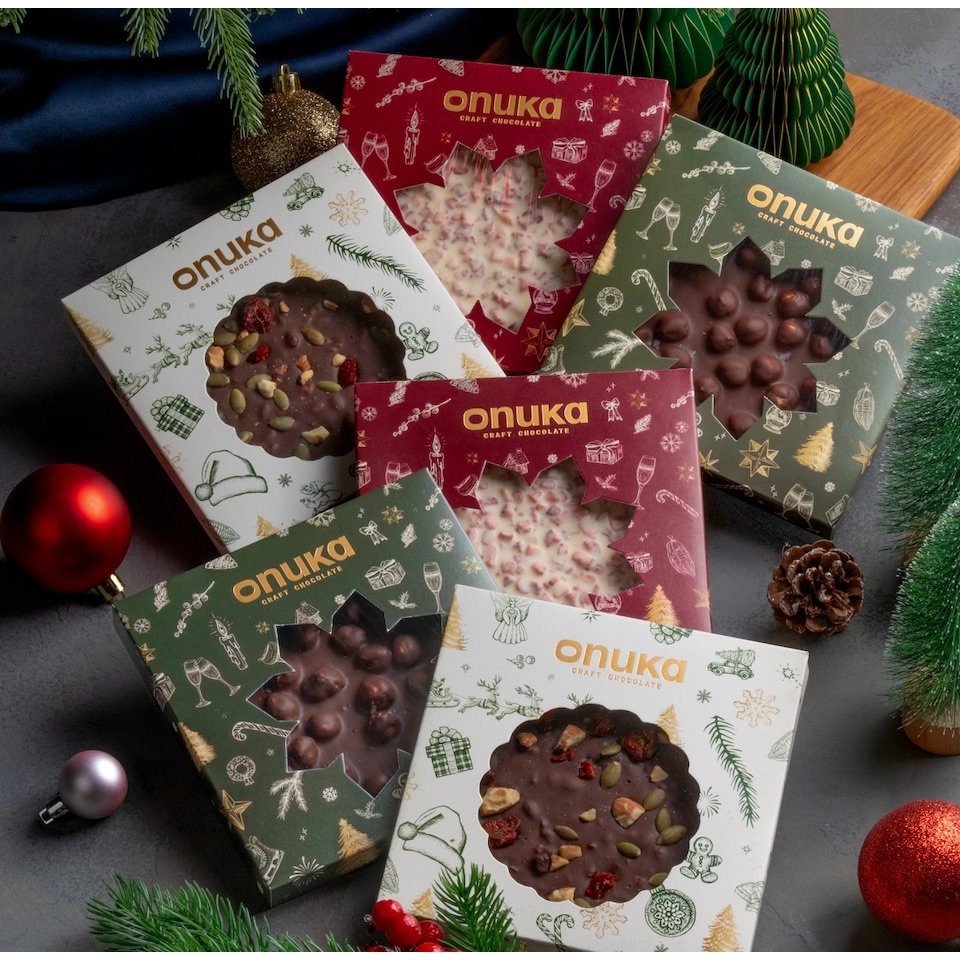 

Onuka Christmas Chocolate Bark Gift 200g / Hampers Natal Tahun Baru / Dark Coklat / Coklat Sehat