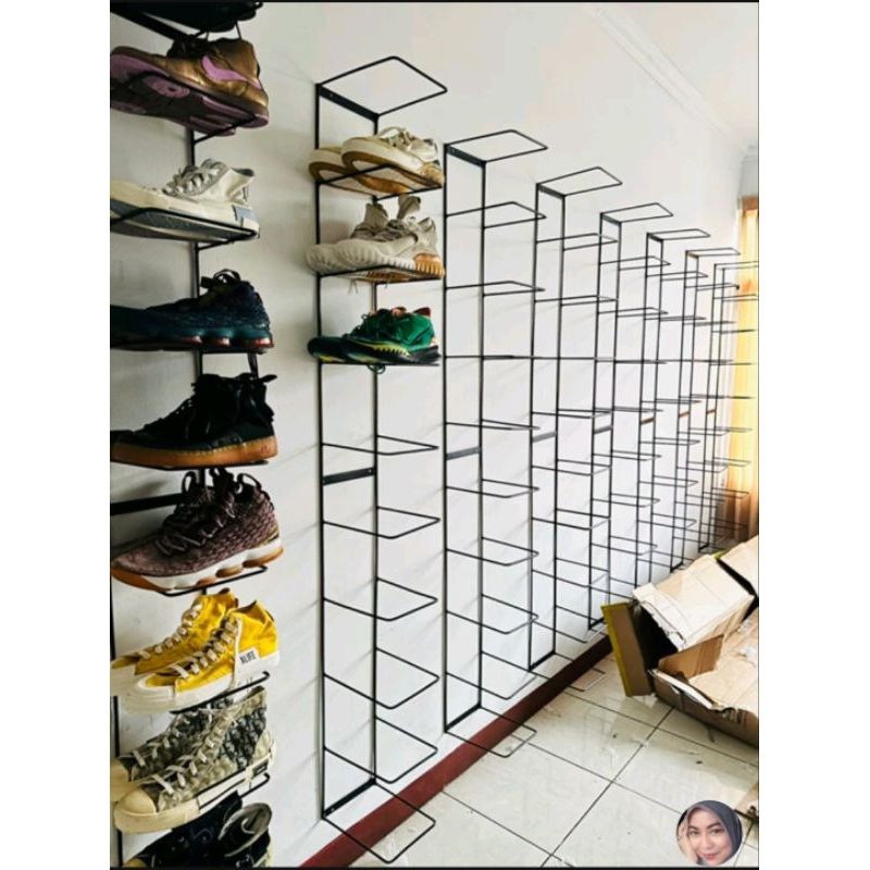 Rak Display Sepatu Sandal Susun 4 5 6 8 10 12 Tingkat Besi Hitam