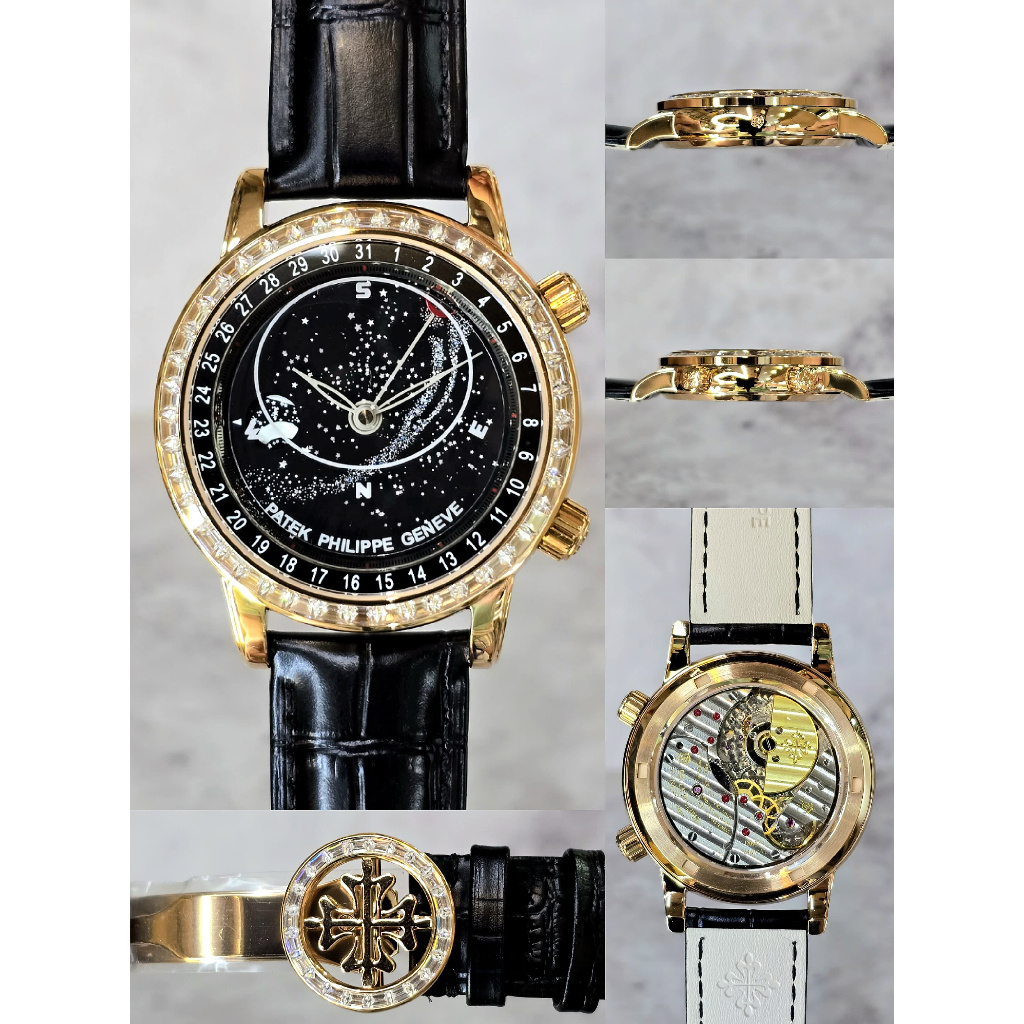 Jam Tangan Pria Patek Philippe Swiss AutomaticMoon Age 6104R Grand Complication Diamond Baguette Cut