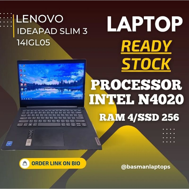 Laptop Lenovo Ideapad Slim 3 Intel N4020 Pakai SSD - Laptop Bekas Malang - Laptop Bergaransi - Lapto