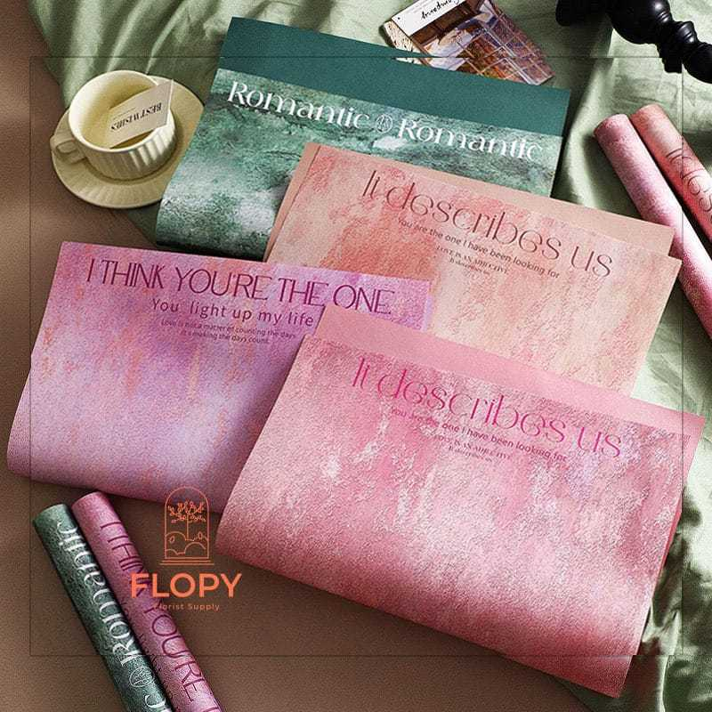 

[ 5 Lembar ] Kraft Paper Tekstur Motif Tulisan / Kertas Bunga