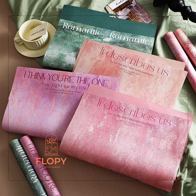 

[ 10 Lembar ] Kraft Paper Tekstur Motif Tulisan / Kertas Bunga