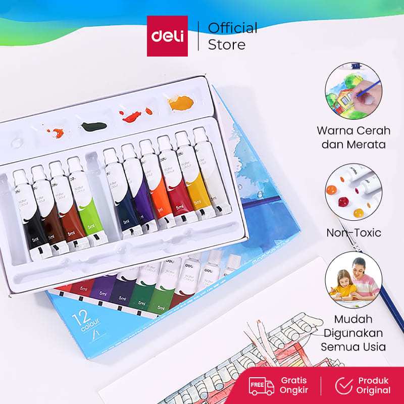 

Deli Water Color Paint / Cat Air Set 5 ML Bersertifikat Aman Gratis Kuas 738XX
