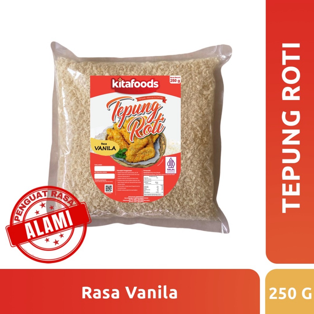 

Kitafoods Tepung Roti Rasa vanilla Kitafoods 250g - Tanpa Penguat Rasa