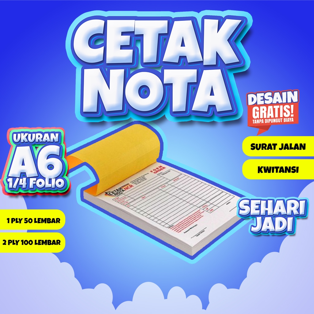 

cetak nota custom 2 ply 1/4 folio satuan isi 100 lembar