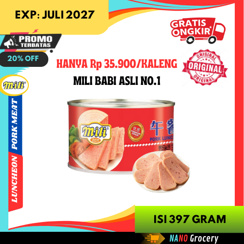 

Mili Pork Luncheon Meat 397 Gram | Mili Ngo Cam Bak - Daging Babi Kaleng Original