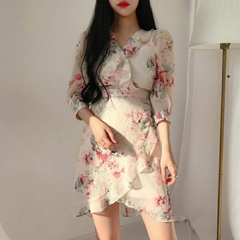 ZARA RUFFLE DRESS VINTAGE BUNGA SIFON PUFF SLEEVE KOREA