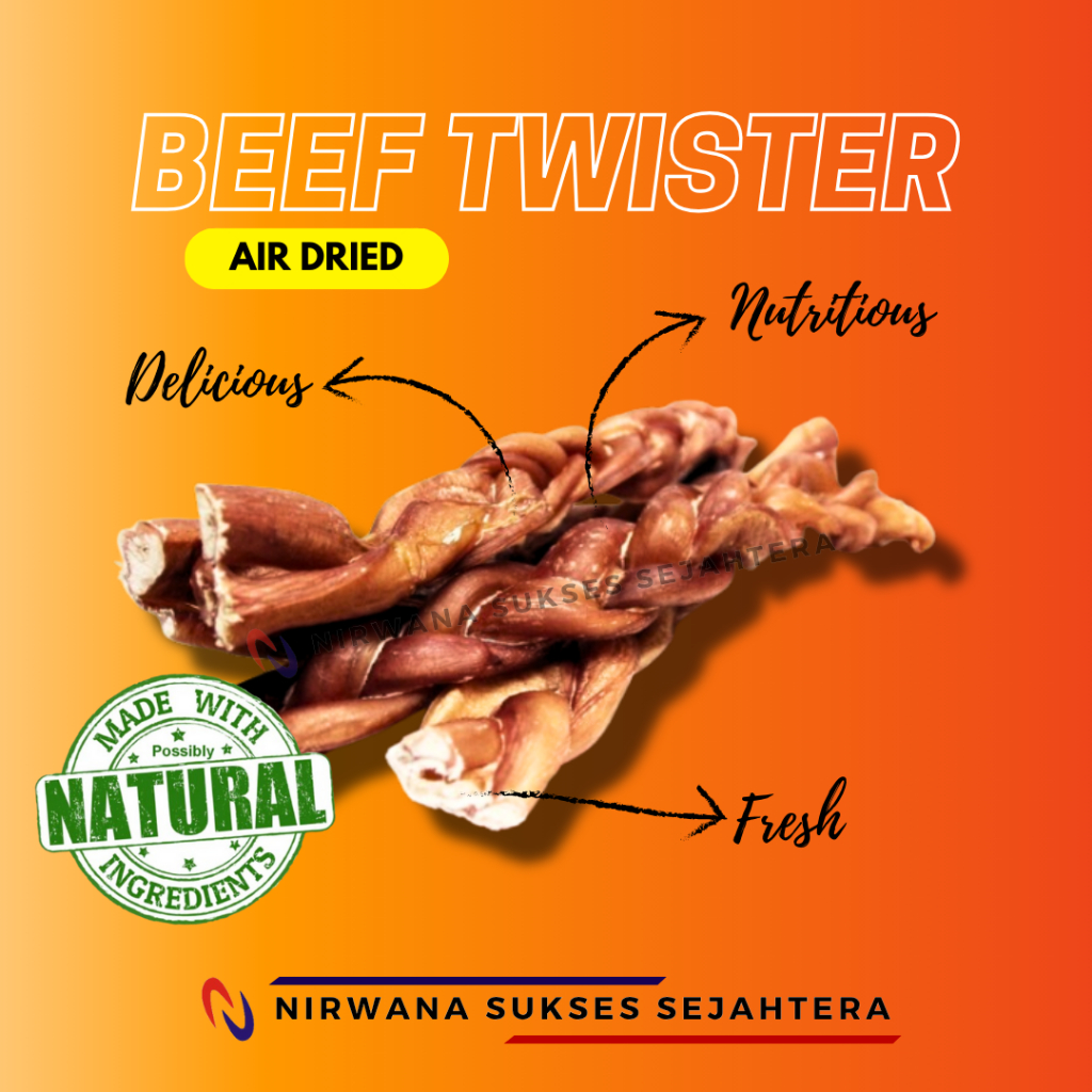 

TWISTER SAPI KERING / DEHYDARTED, AIR DRIED BEEF TWISTER. CHEWS, TREATS, DENTAL CARE, SNACK FROM 100%NATURAL INGRADIENT NO ADDITIVE FOR DOG