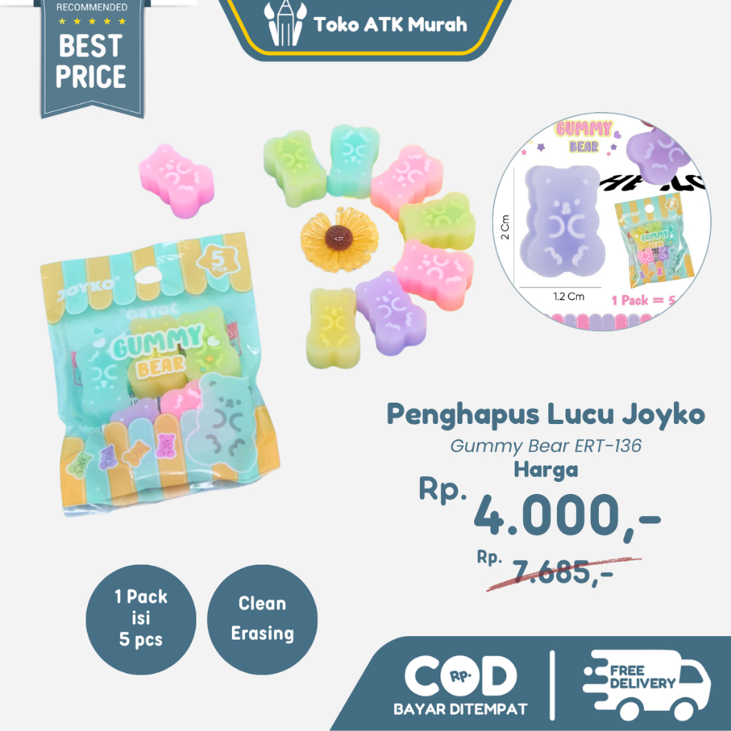 

Penghapus Joyko ERT-136 Eraser Gummy Bear 1 Pack 5 Pcs