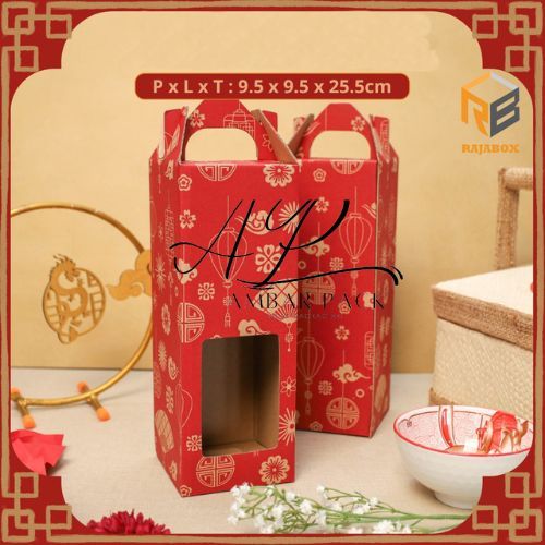 

(10 pcs) kardus die cut tenteng dus botol 1 liter isi 1 box parcel hantaran imlek sincia chinese new year cny