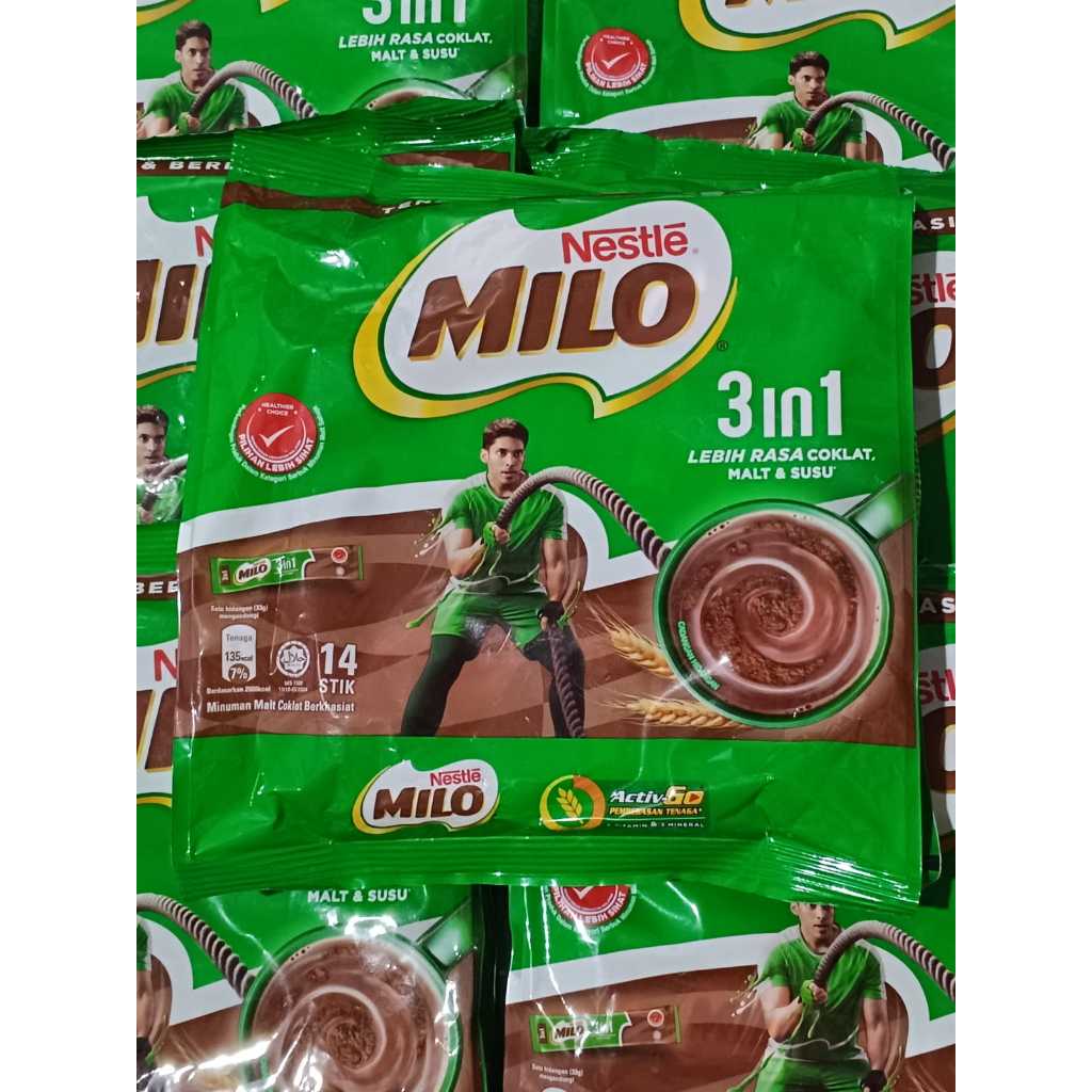 

Milo Sachet Isi 14 Stik Pek x 33gr Asli Malay Halal milo 3in1 coklat Nestle milo 1pax isi(14 sachet)