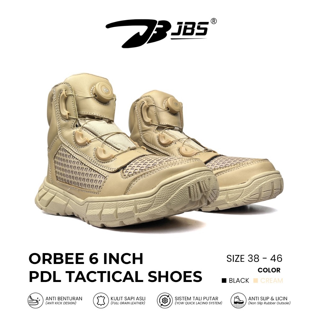 Sepatu JBS Tactical ORBEE 6" Cream Sepatu PDH TNI POLRI POLPP Tali Putar