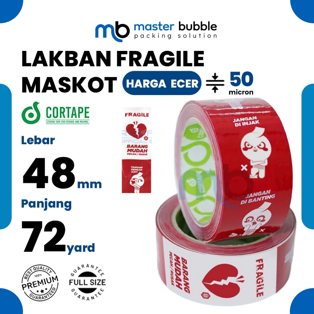 Lakban Fragile Maskot Merah 2inch 48mm x 72yard Cortape Online Shop Harga Ecer Satuan Ekonomis Murah