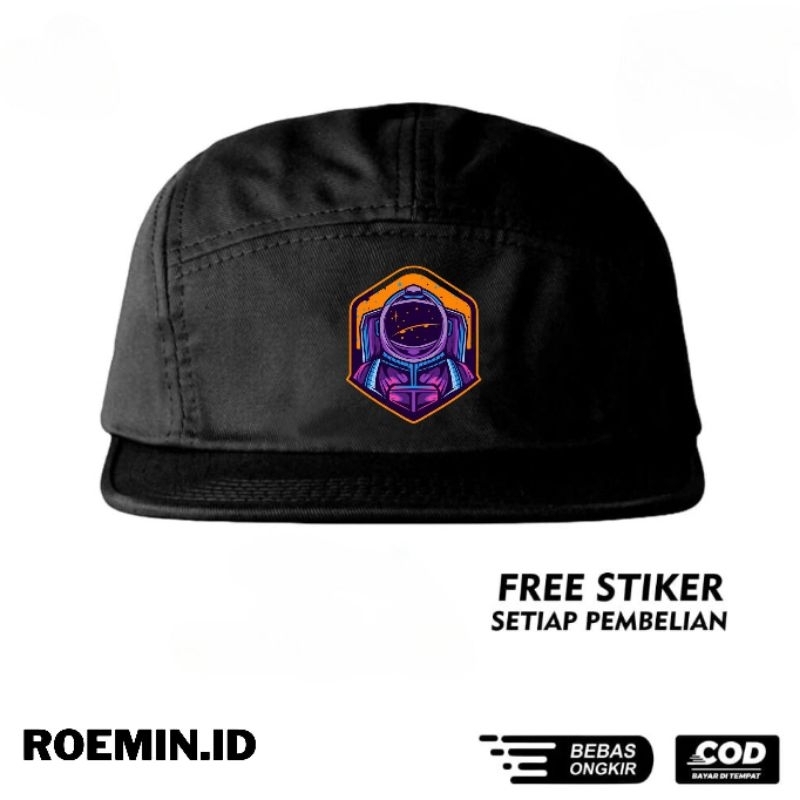 Topi Skena Roemin.id Warna Hitam Dengan Logo Sablon Unik GRAFFITI Astronot Simpel Topi Skena Topi Sn