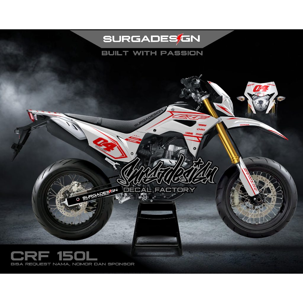 DECAL CRF PUTIH, STICKER CRF PUTIH, STIKER CRF PUTIH, DECAL CRF PUTIH HITAM, DECAL CRF PUTIH MERAH