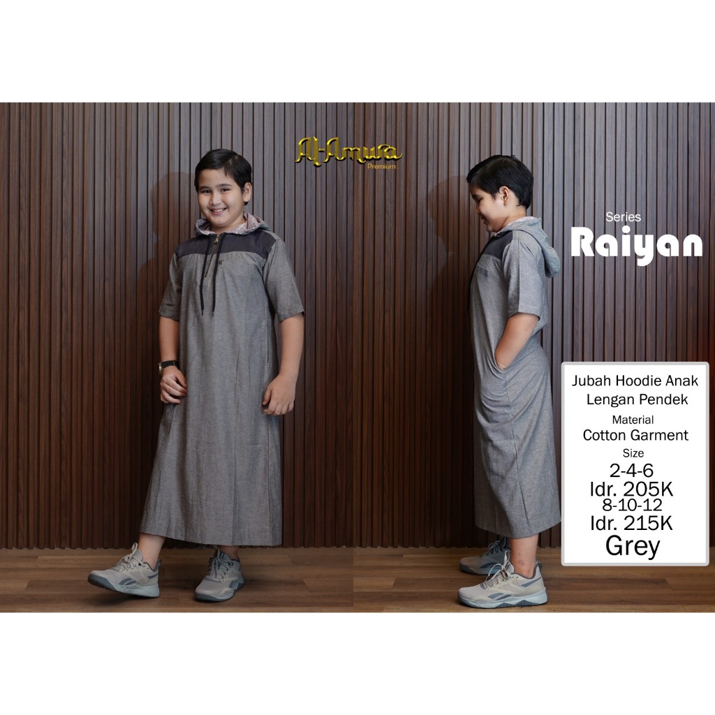 al amwa raiyan jubah anak laki laki usia SD lengan pendek hoodie