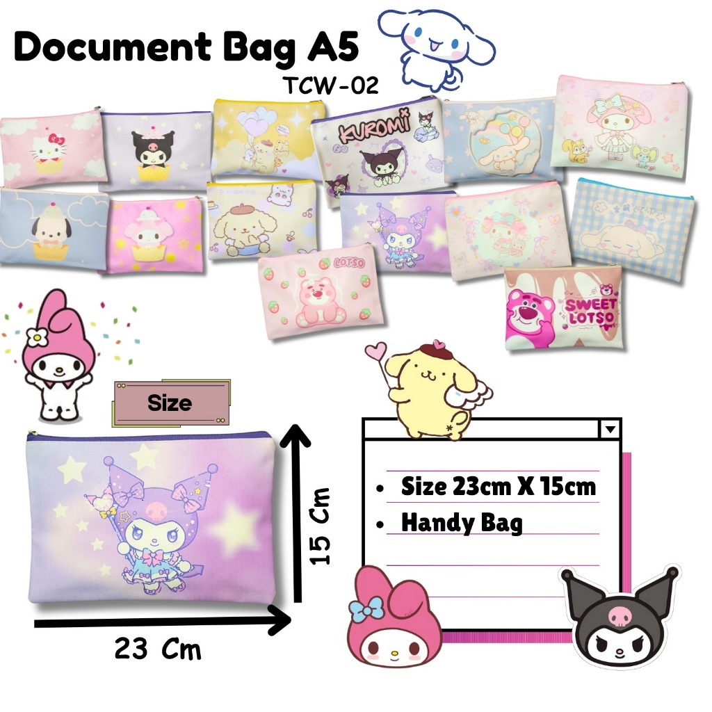 

TCW Document Bag Fancy uk A5 25 x 16 TCW02 sanrio and friends kuromi - hk - Cinnamorol - mymelody - pompompurin