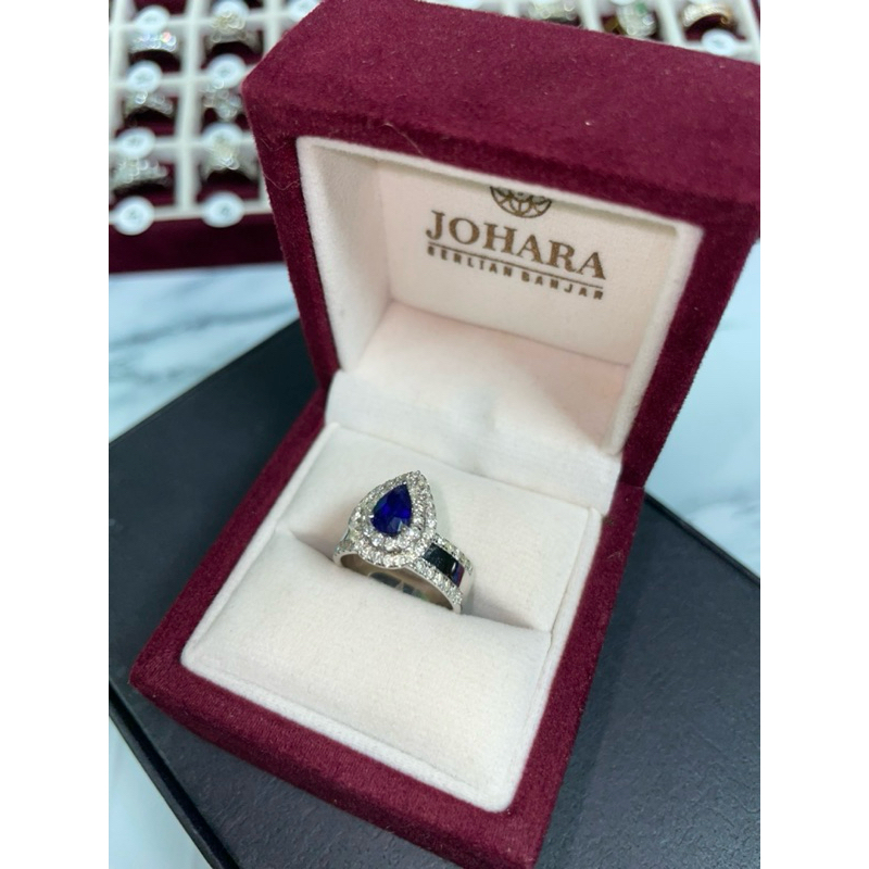 “JOHARA BERLIAN” cincin wanita berlian eropa batu blue safir ring perak