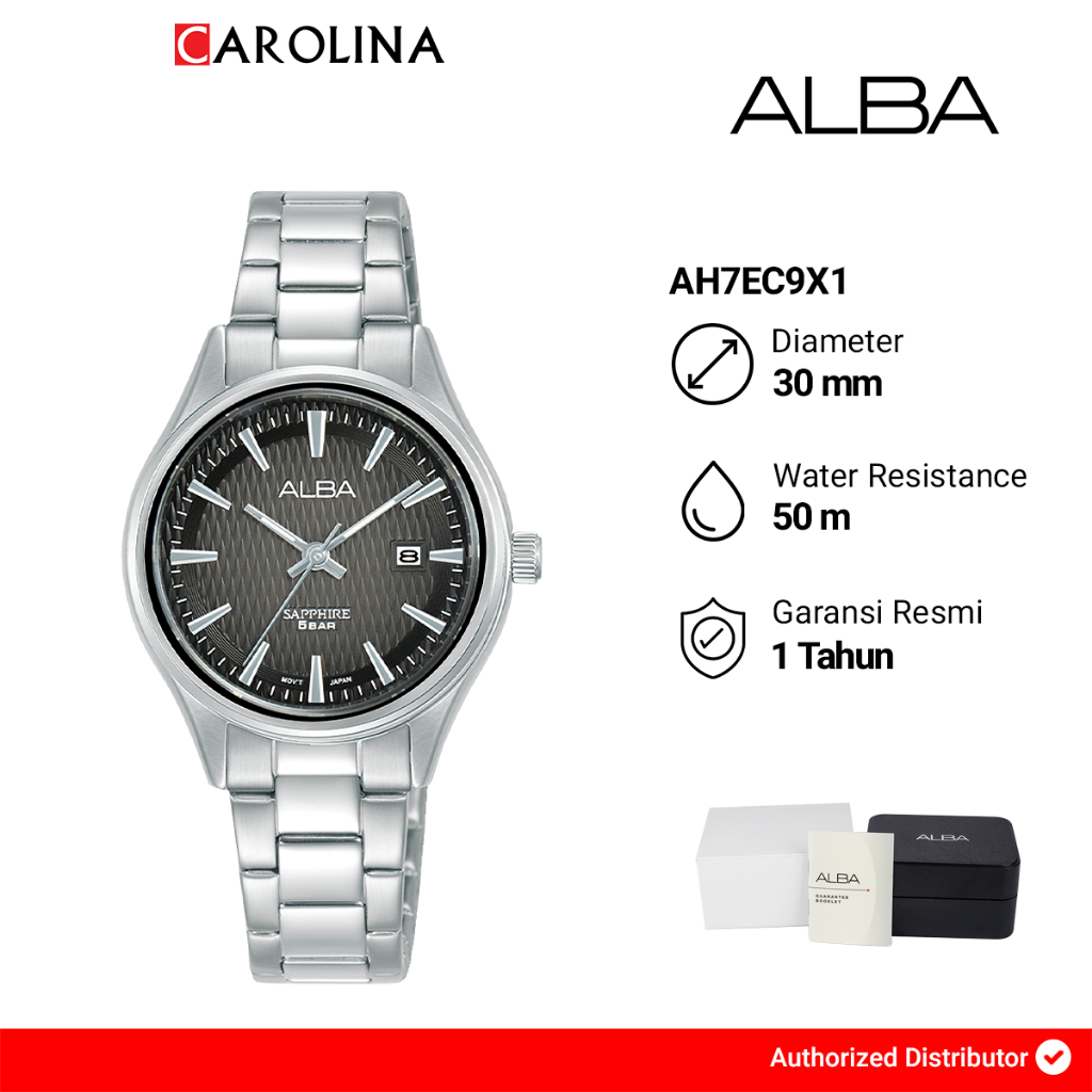 Jam Tangan Wanita Alba AH7EC9X1 Black Dial Stainless Steel Strap