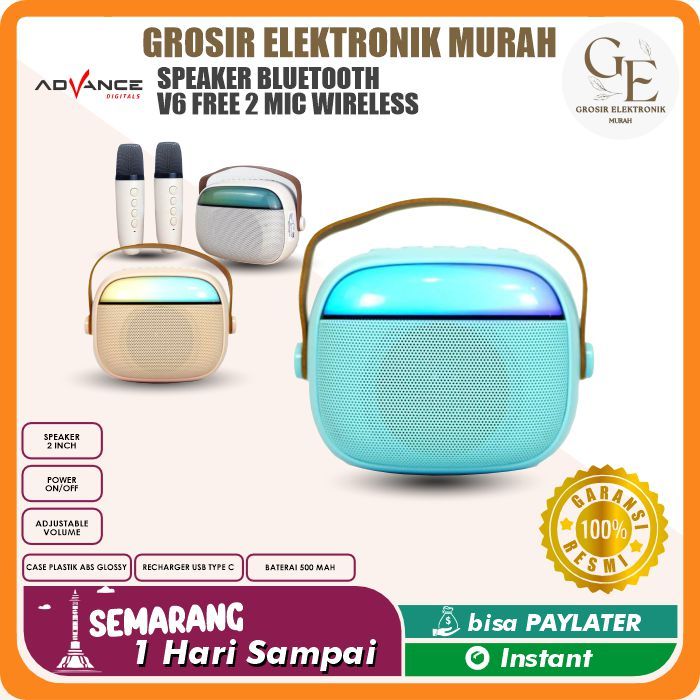 Advance Speaker Bluetooth V6 Free 2 Mic Wireless Karaoke Salon Aktif MusicBox Speaker Aktif Portable