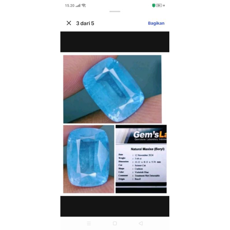 Natural Blue Beryl atau maxixe 3,64 karat