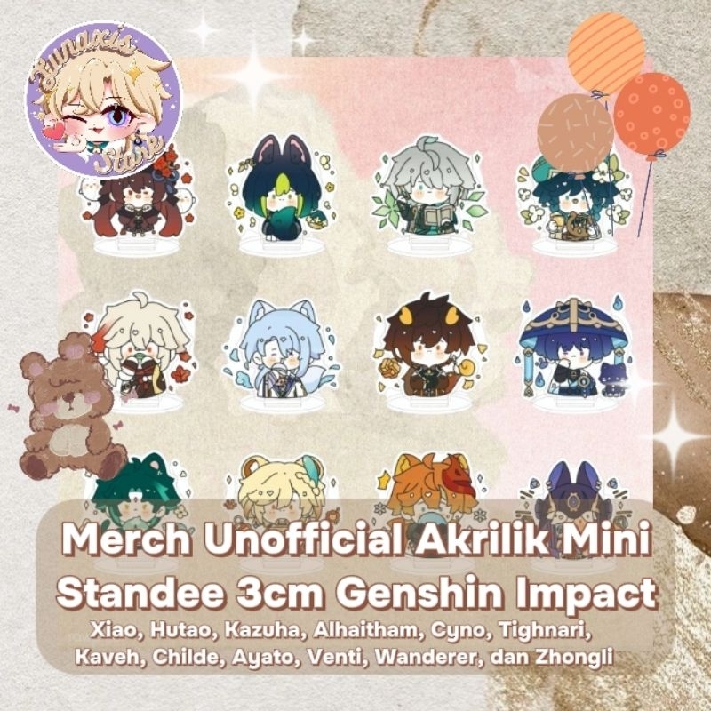 (FLASHSALE) Unofficial Merch Akrilik Standee 3cm Genshin Impact Chibi Hutao Tighnari Alhaitham Venti