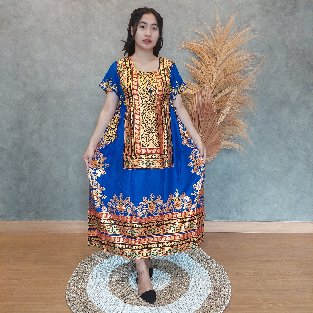 Kartika Batik Home Dress Foil Jodha  0077 Longdress Tali 4 Lengan Pendek Rayon Premium Busui Hijab F