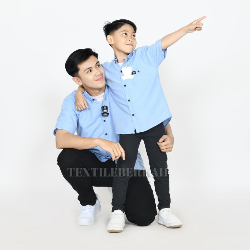 Kemeja Polos Pria Lengan Panjang Dan Pendek Ayah Anak Warna Soft Blue