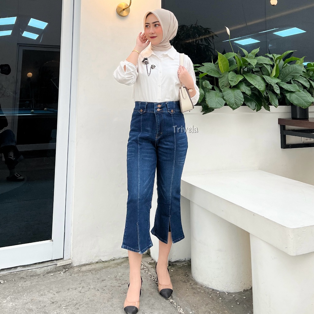 DYA369 TRIVELA - CELANA JEANS CUTBRAY 7/8 SLIT - SLIT 7/8 CUTBRAY STRETCH - AZELYN