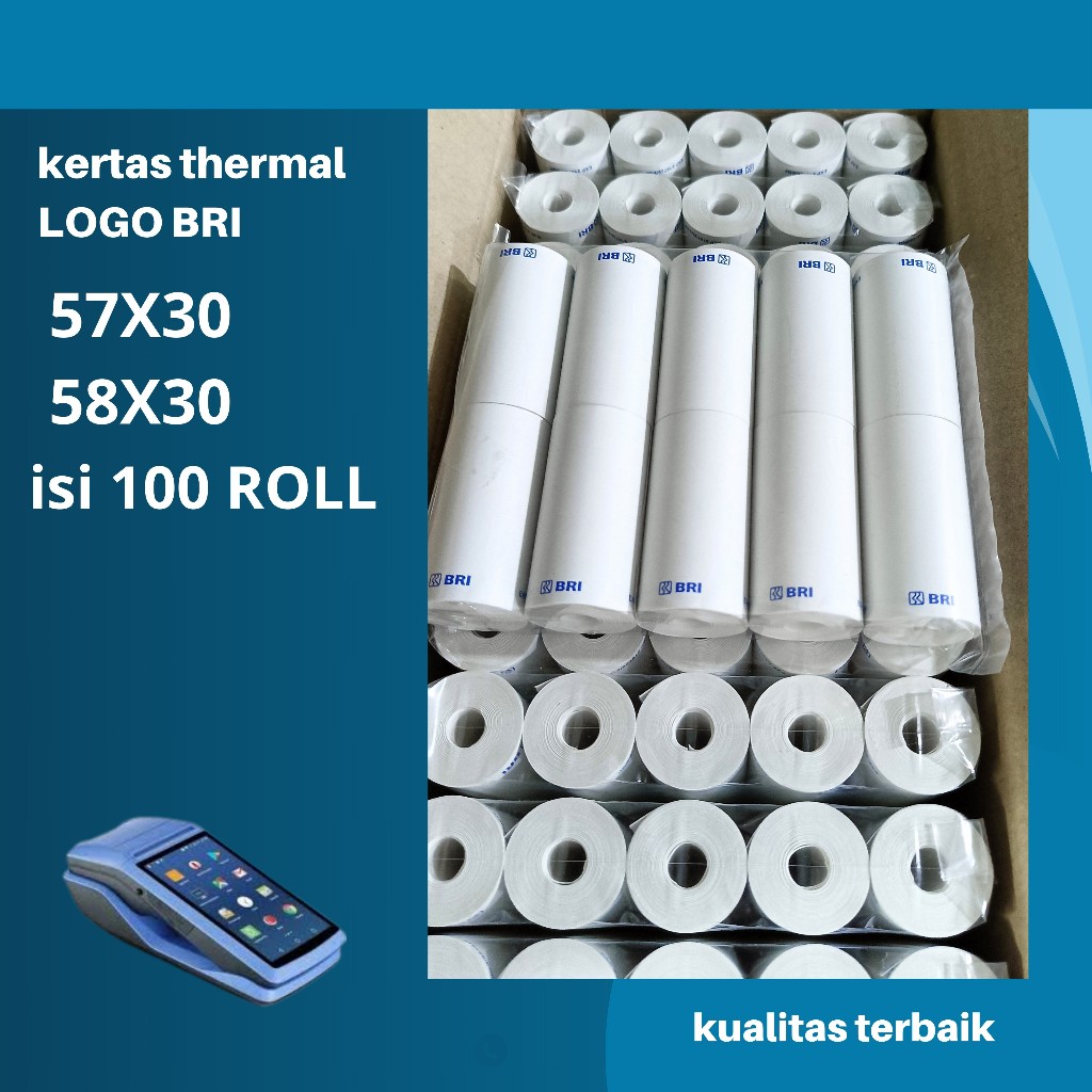 

lkjj 100 ROLL KERTAS THERMAL EDC LOGO BRI 58X30/58X30