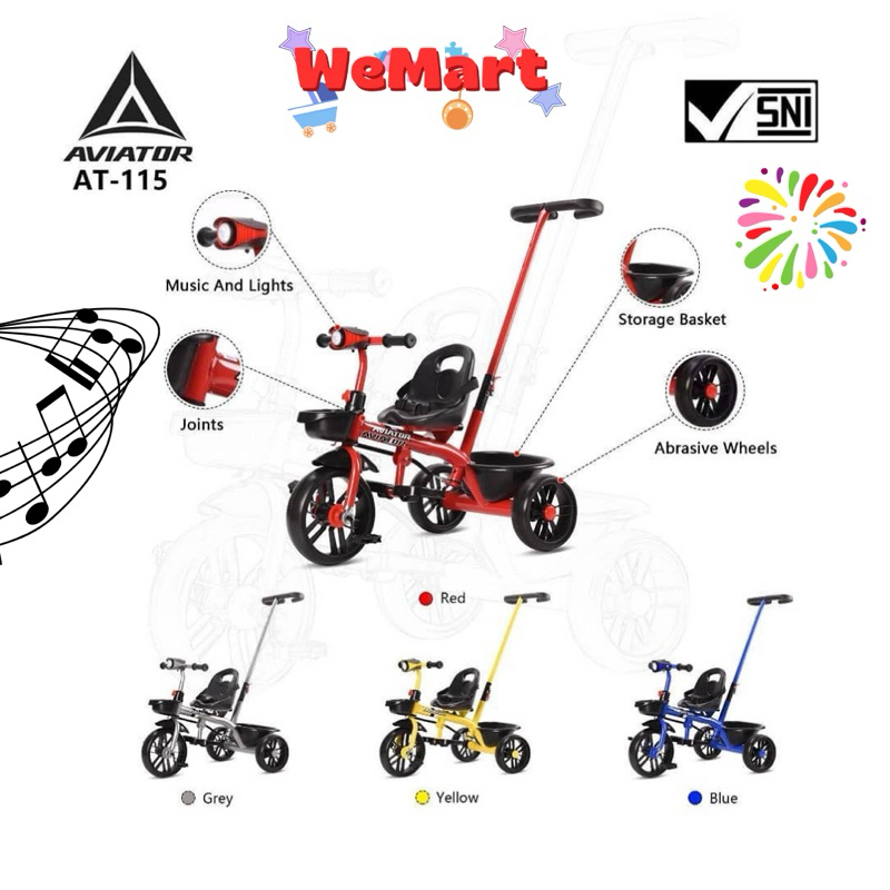 AT 115 Aviator Kids Tricycle Bike // Sepeda Roda Tiga Anak Dilengkapi musik