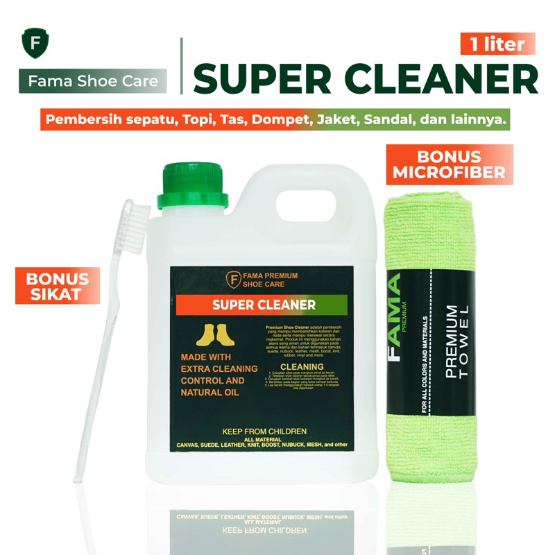 Fama Shoe Care - Super Cleaner 1 Liter - Bonus Lap+Sikat Detailing - Fama Shoes Cleaner - Shoe Clean