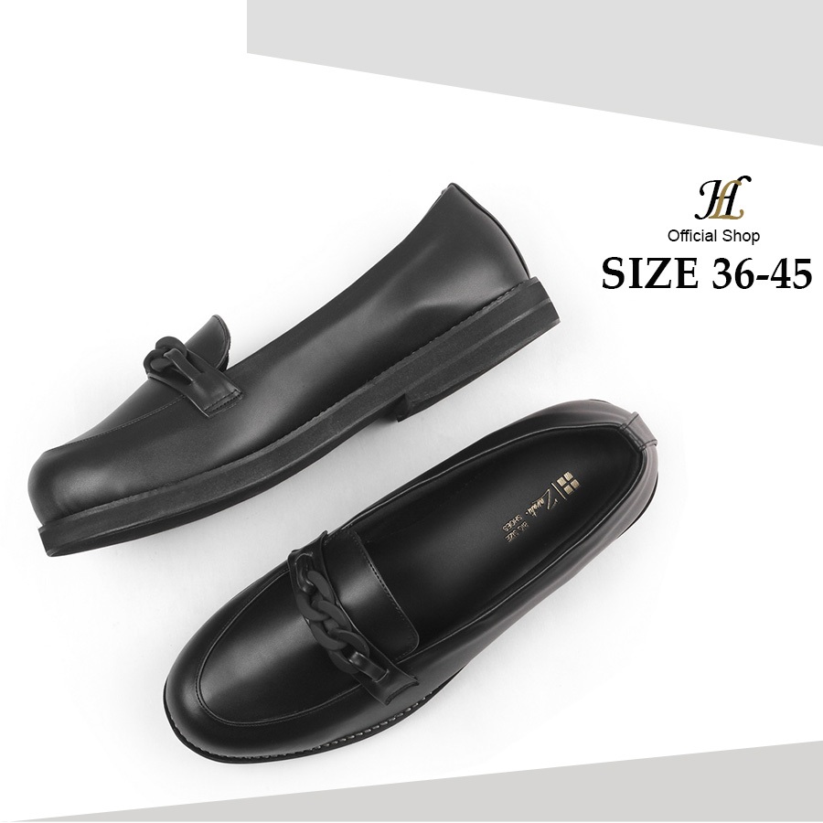 BIGSIZE 36-37-38-39-40-41-42-43-44-45 Sepatu Kantor Wanita Loafer Pantofel Ukuran Jumbo Black Matte