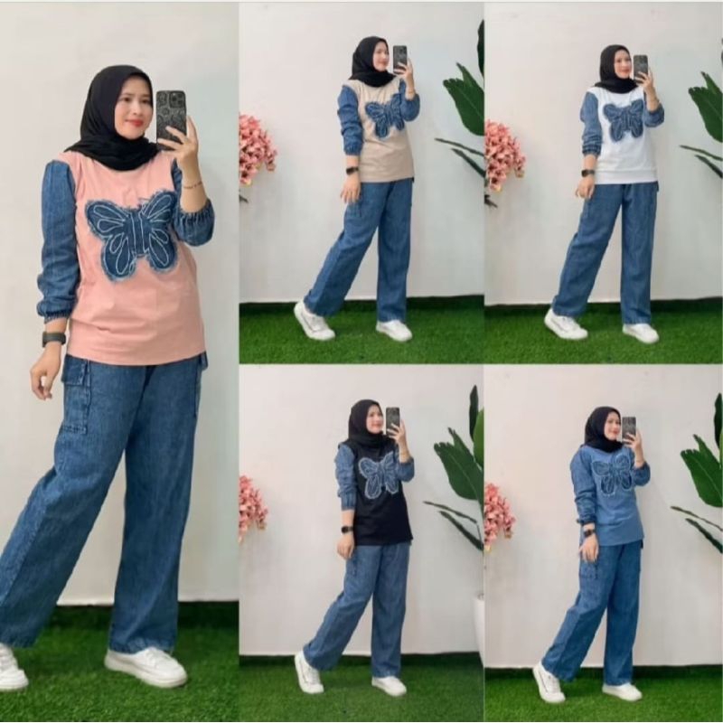 Setelan Celana Jeans Kaos Combed // Setelan Jeans Cargo // Setelan Jeans Jogger // Setelan Jumbo