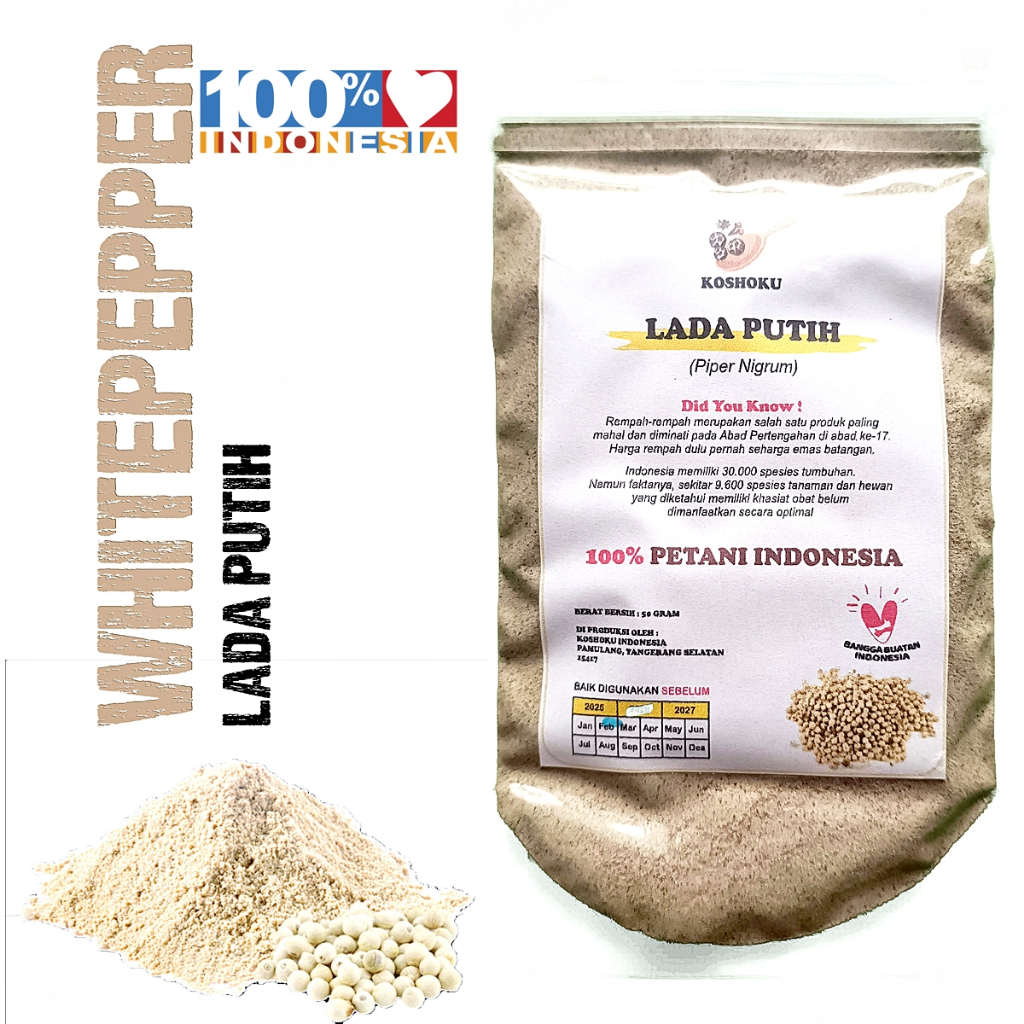 

Lada Putih Bubuk 50 Gram Merica. White Pepper Powder