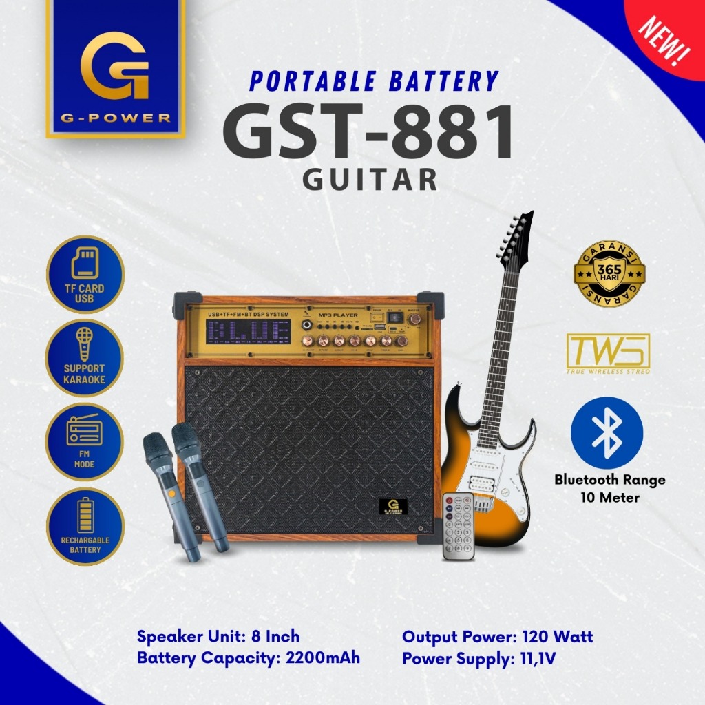 G-POWER Speaker Gst 881 Guitar - Speaker Karaoke Bisa Input Gitar Listrik Free 2 Mic Wireless