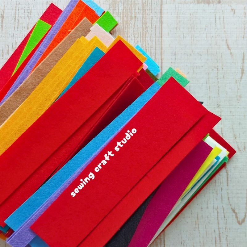 3 bungkus 100 gram paket perca kain flanel kaku hard felt non woven fabric panjang 20 cm warna campu