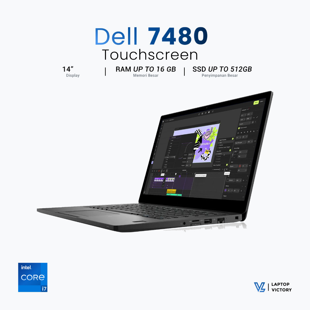 Promo Laptop Touchscreen Dell 7480 Intel Core i7 gen 6 | Layar 14 inch | Bonus Mouse dan Tas