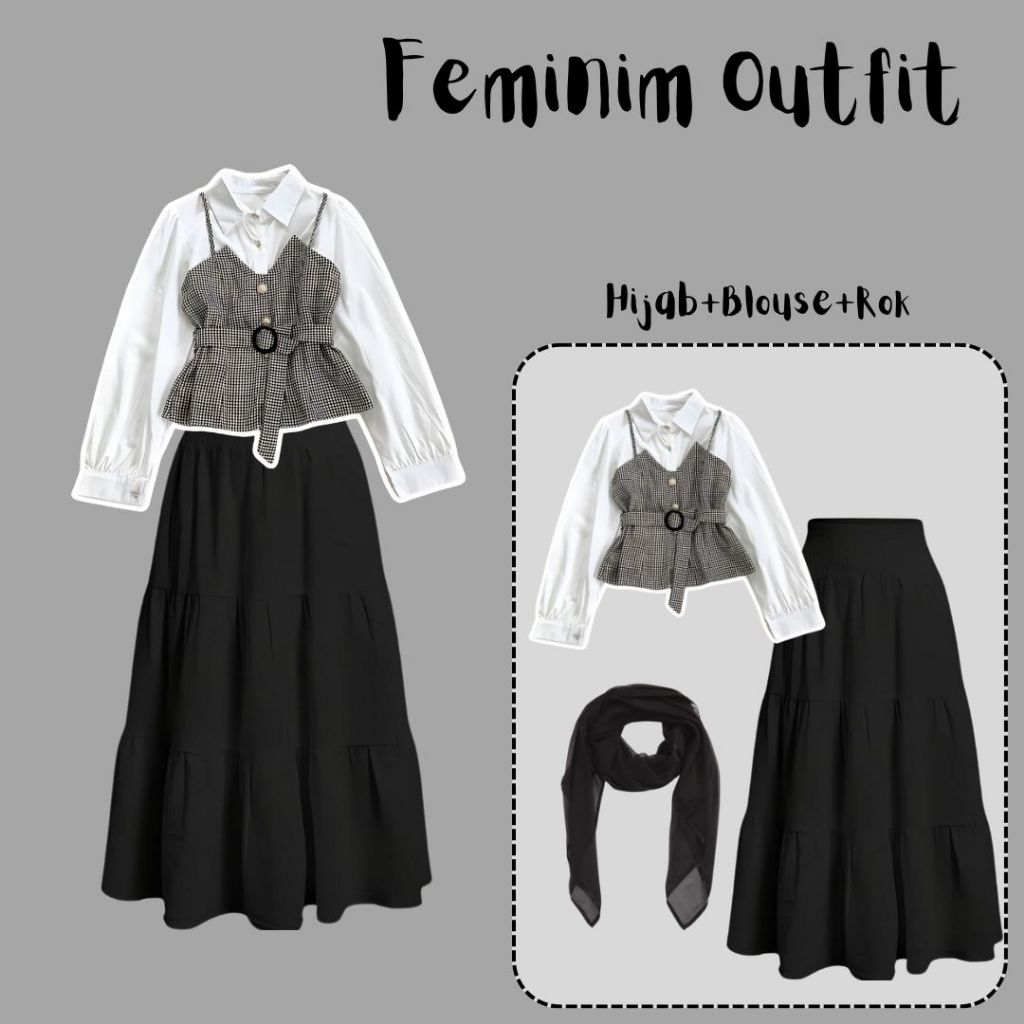 Oneset Angel Blouse Talita + Hijab + Rok Feminim Outfit Style Wanita