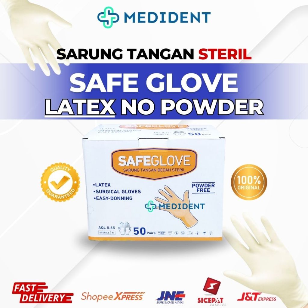 Sarung Tangan Latex Sterile Powder Free / Safe Glove Surgical Powder Free / Sarung Tangan Steril No 