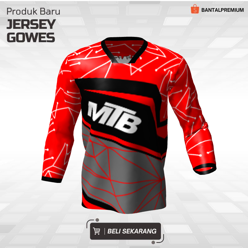 Jersey Gowes Sepeda Downhill Merah Hitam Abu Motif Abstrak 57- Jersey Custom Lengan Panjang