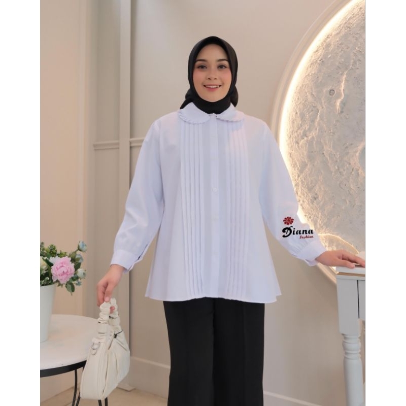 BLOUSE KEMEJA WANITA LENGAN PANJANG POLOS MODEL OPNESEL KERAH REMPEL BAHAN TOYOBO IMPORT