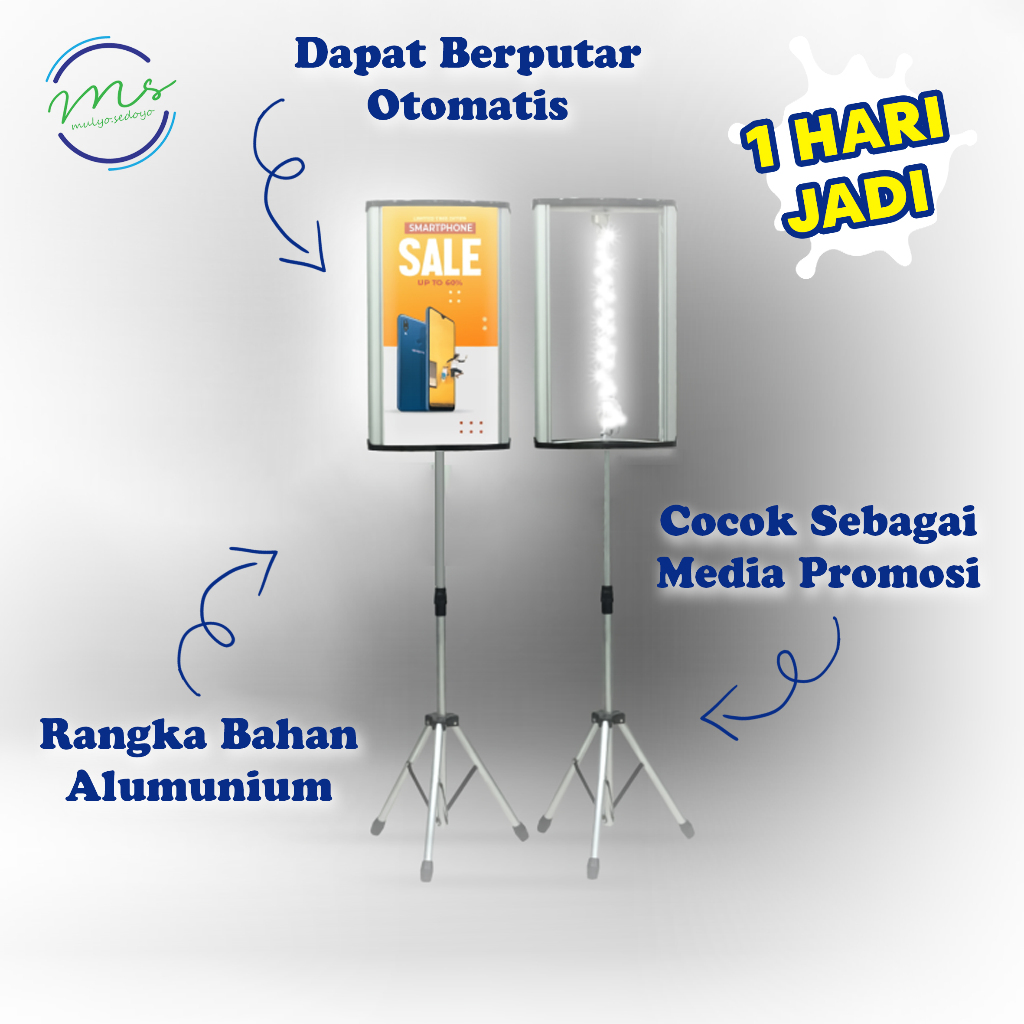 Led Light Box Rotary Banner Stand, Stand Banner Led Light Box, tripod rotary lighbox dua sisi