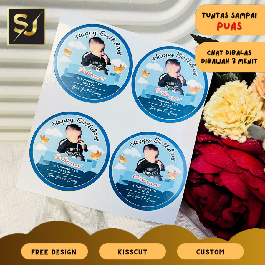 

2-4 Stiker Vinyl Ulang Tahun Anak Anti Air Bulat Label Sticker Undangan Happy Birthday Sangjaya