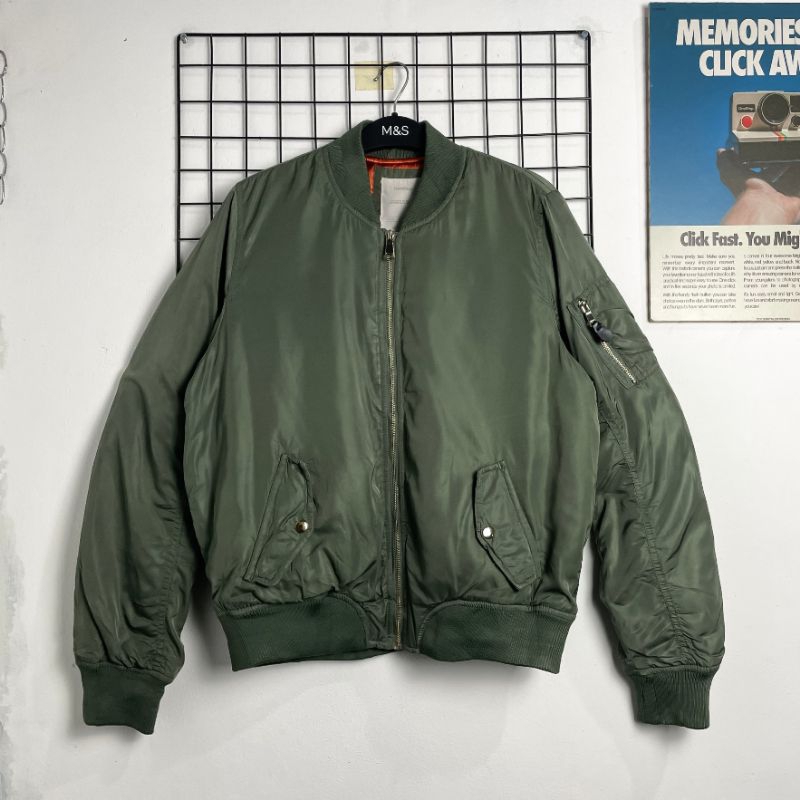 JAKET BOMBER BERSHKA HIJAU ARMY SECOND ORIGINAL