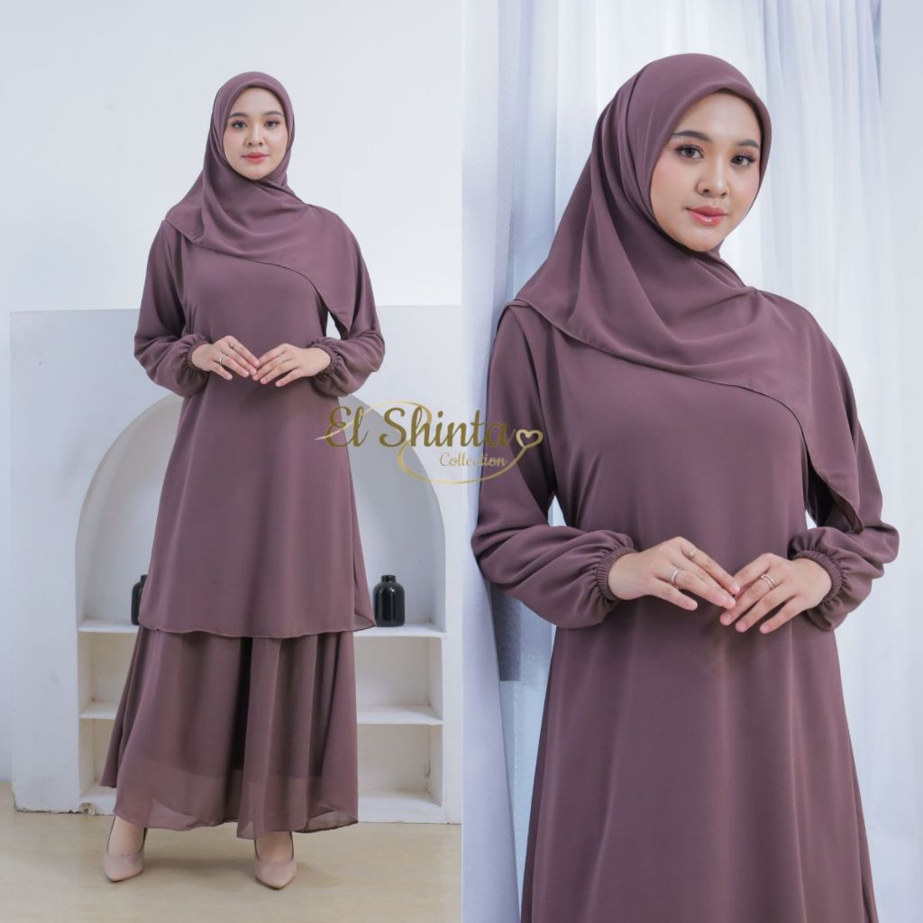 Gamis Ceruty Polos Set Hijab Almira Dress Malaysia Terbaru Free Cadar Size M L XL XXL Fashion Muslim